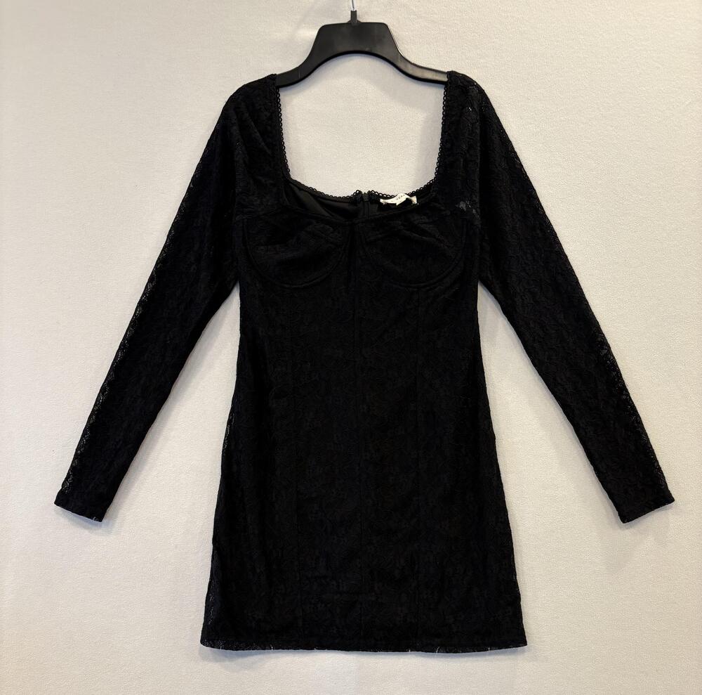 L.A. Hearts Dress Womens Medium Black Lace Bodycon Long Sleeve Mini Party
